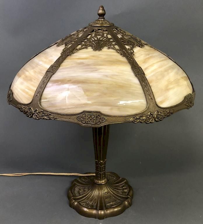 Appraisal: Slag Glass Shade Table Lamp Slag glass shade table lamp