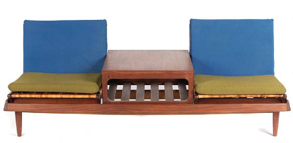 Appraisal: A Hans Olsen teak and caned adjustable seating unit comprising