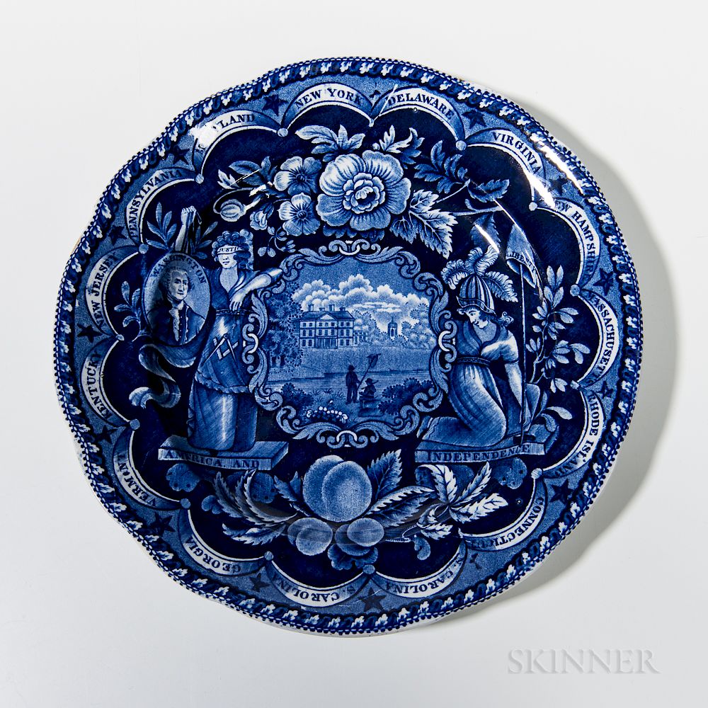 Appraisal: Staffordshire Historical Blue Transfer-decorated States Plate Staffordshire Historical Blue Transfer-decorated