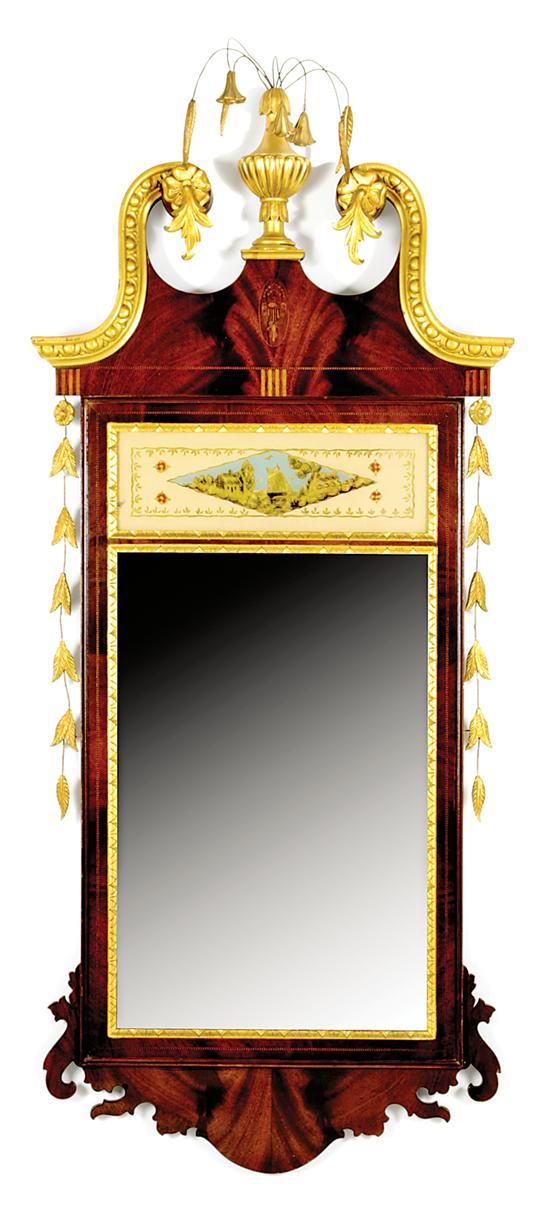 Appraisal: Federal style mahogany and gilt-decorated looking glass th century broken