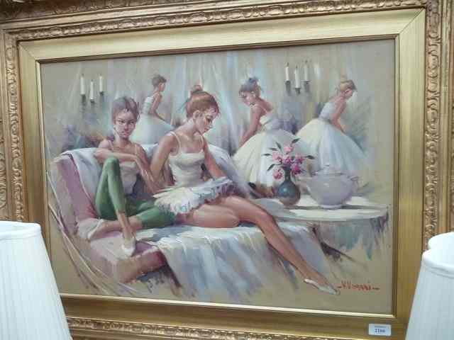 Appraisal: VAGANIStudy of five ballet dancers waiting to dance oil on