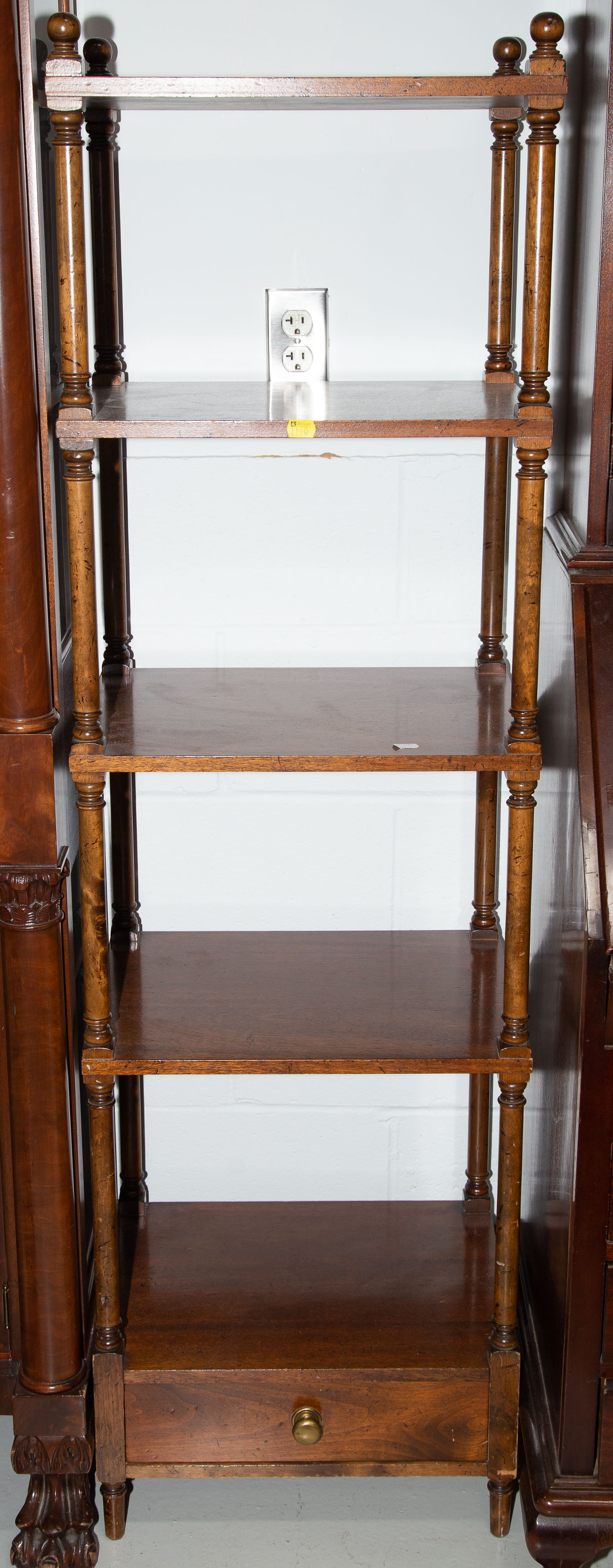 Appraisal: SHERATON STYLE WALNUT SHEET MUSIC ETAGERE Mid th century in