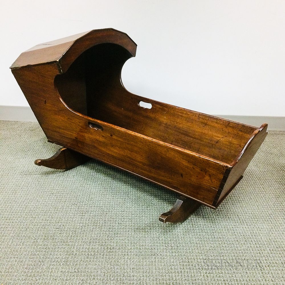 Appraisal: Early Mahogany Hooded Cradle Early Mahogany Hooded Cradle th th