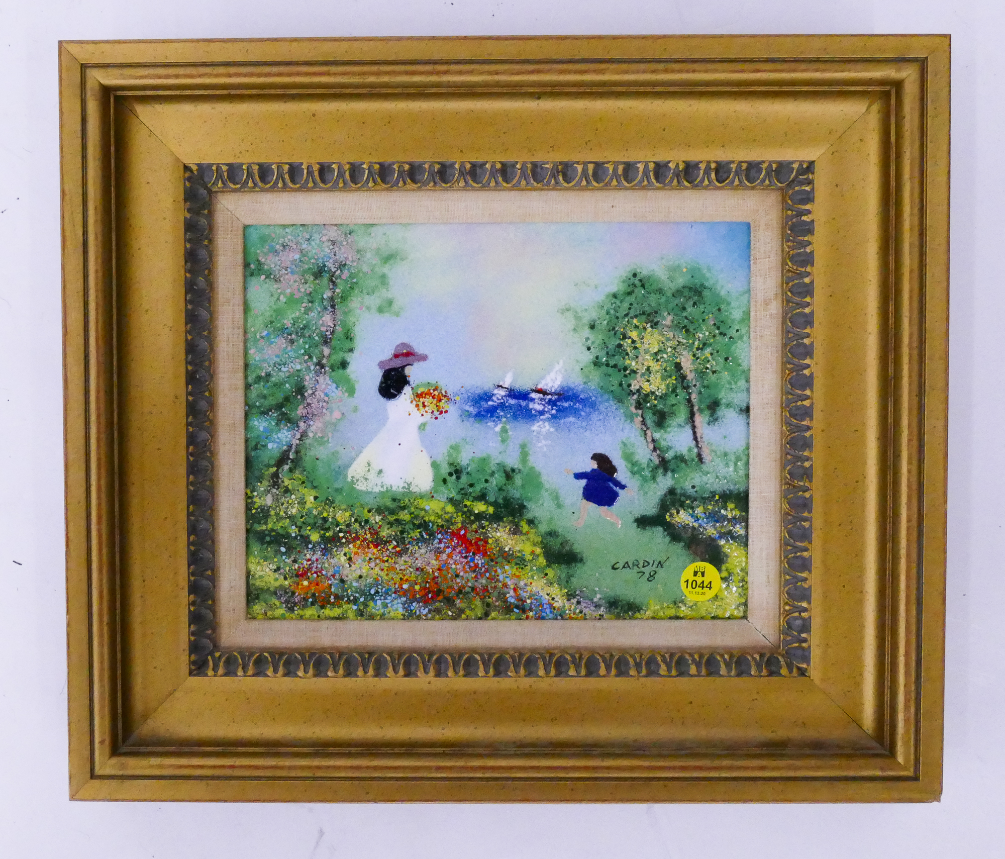 Appraisal: Louis Cardin Impressionist Enameled Plaque in Gallery Frame- x ''