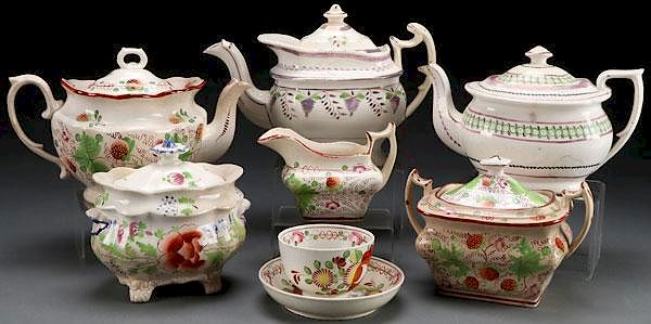 Appraisal: ENGLISH STAFFORDSHIRE POTTERY PEARLWARE A GROUP OF ENGLISH STAFFORDSHIRE POTTERY