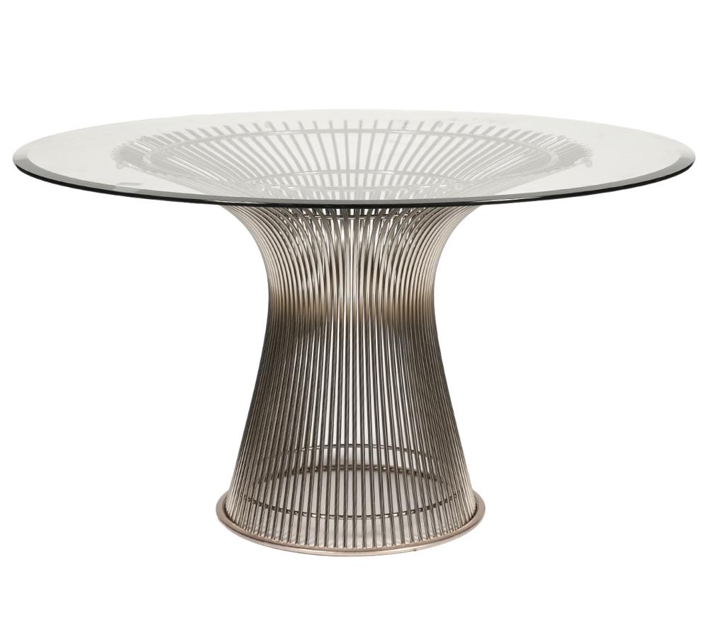 Appraisal: WARREN PLATNER FOR KNOLL GLASS TOP DINING TABLEPolished nickel Warren