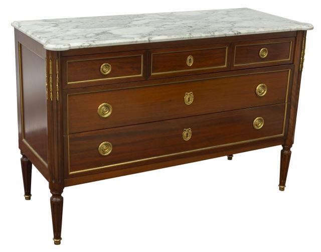 Appraisal: French Louis XVI style marble-top mahogany commode early th c