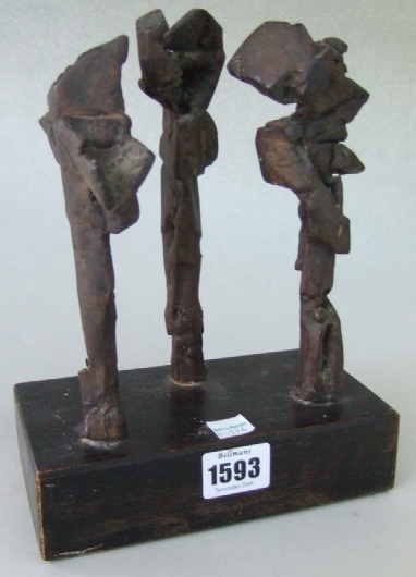 Appraisal: A contemporary bronze sculpture th century modelled as three stylised