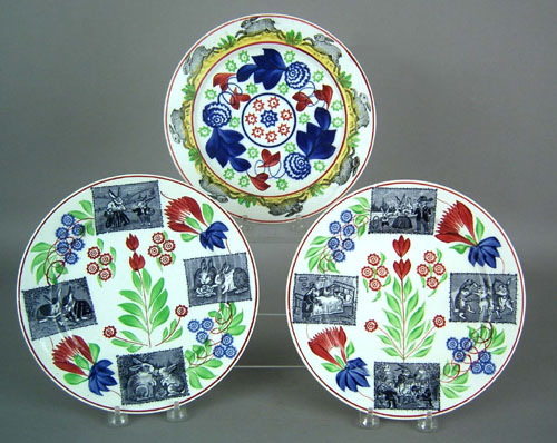 Appraisal: Three stick spatter plates with rabbit decoration