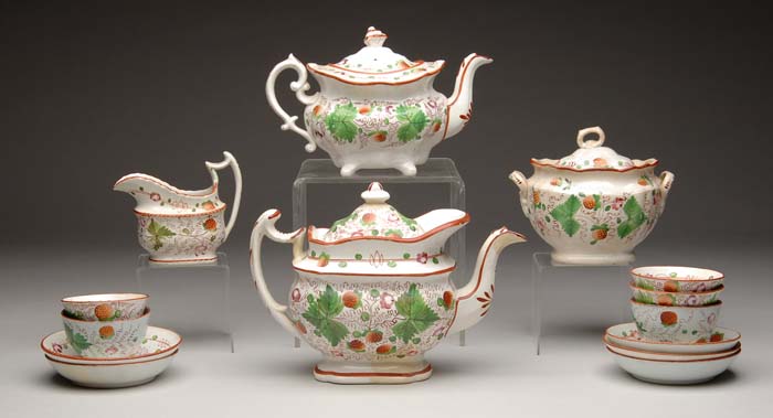 Appraisal: FOURTEEN PIECE STRAWBERRY DECORATED TEA SET Assembled set consists of