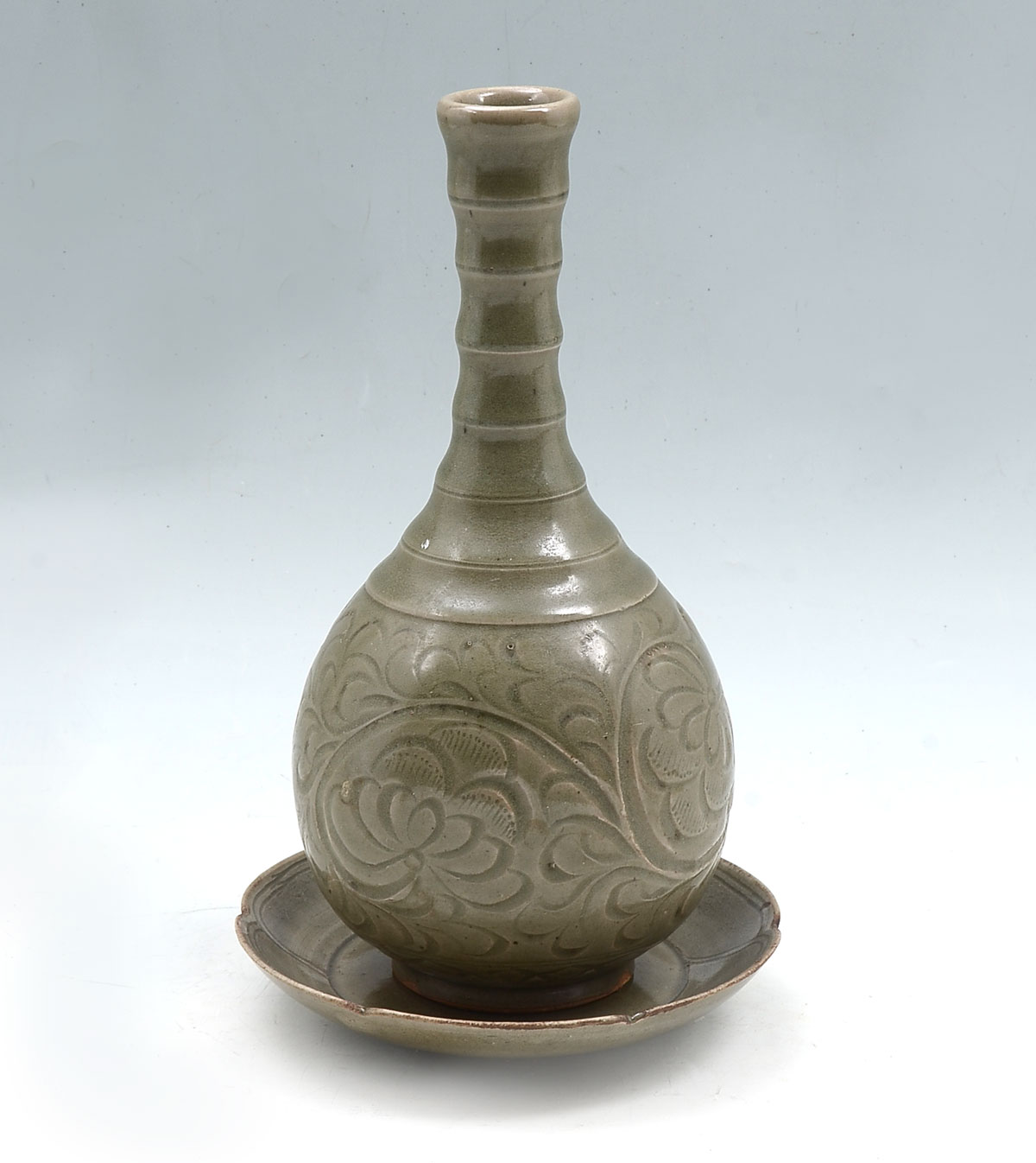 Appraisal: PC CELADON VASE DISH Comprising - Olive green celadon bottle