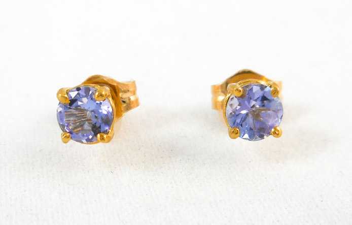 Appraisal: PAIR OF FOURTEEN KARAT GOLD AND TANZANITE EAR STUDS each