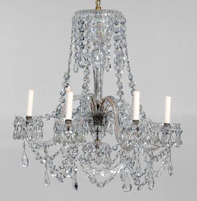 Appraisal: Fine cut crystal George III style six-light chandelier cut faceted