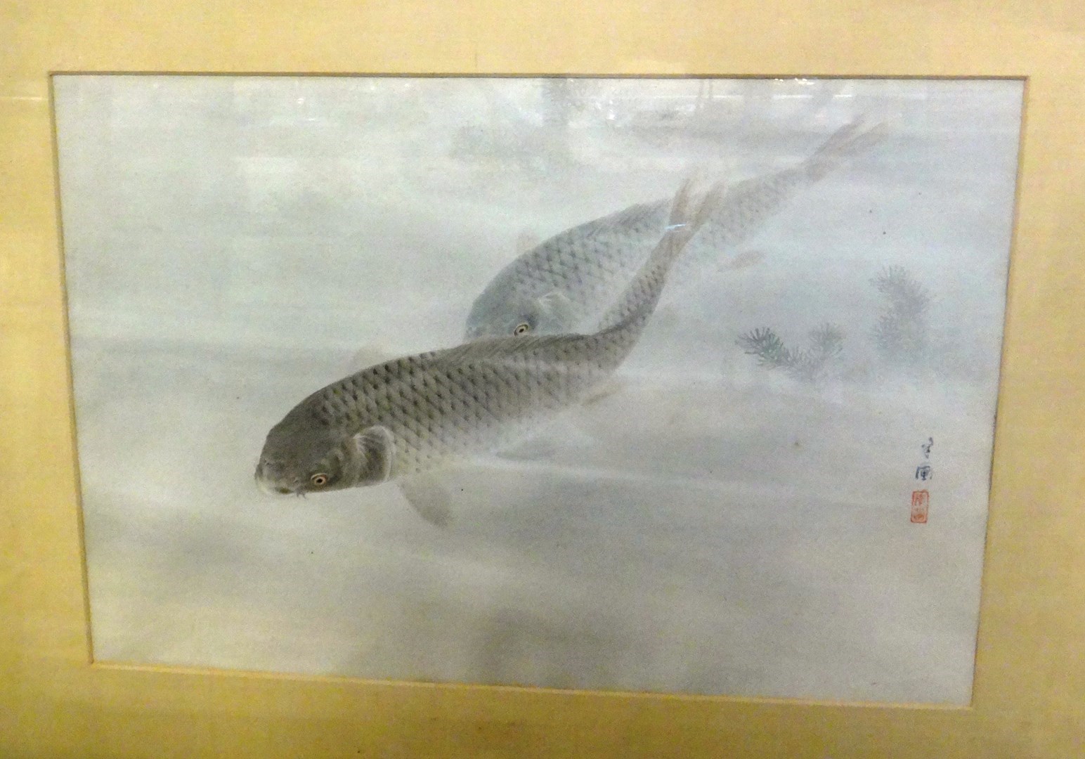 Appraisal: A Japanese painting of two carp swimming th century watercolour