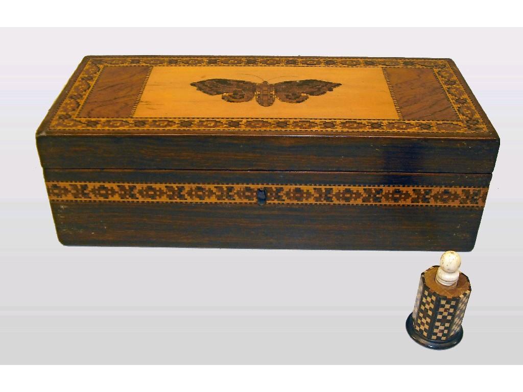 Appraisal: Tunbridge Ware rosewood box with butterfly central panel and foliate