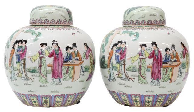 Appraisal: pair Chinese famille rose porcelain ginger jars decorated with figural