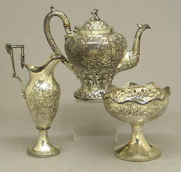 Appraisal: A Baltimore silver group of three tea table itemsS Kirk