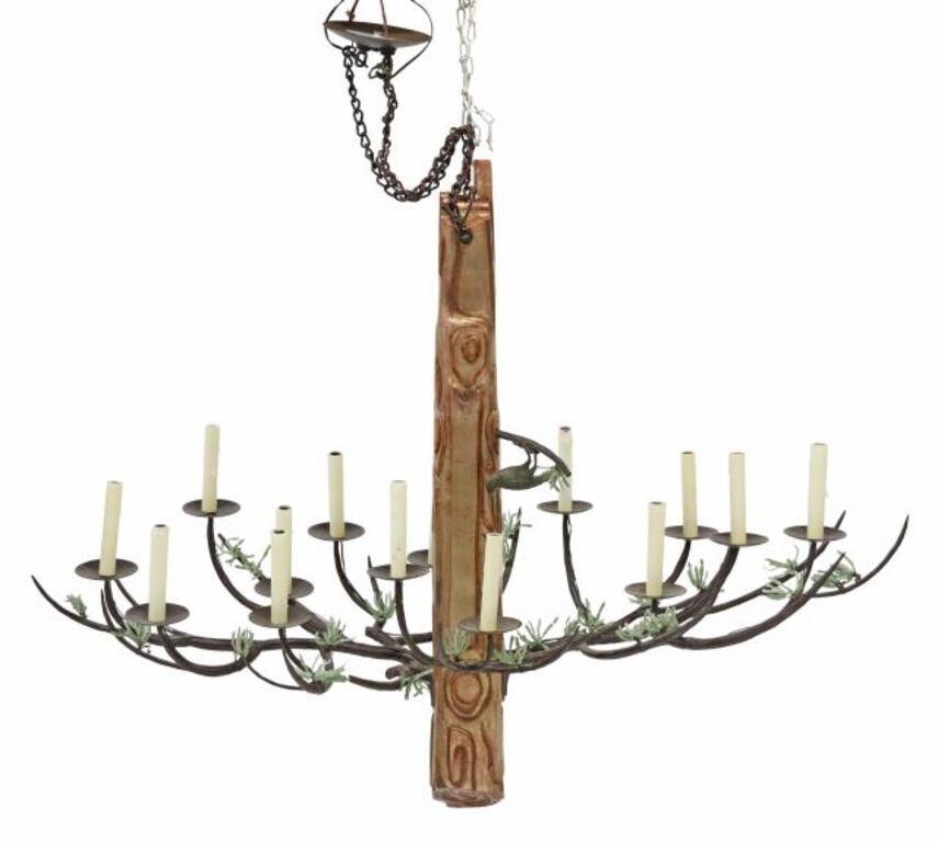 Appraisal: Southwest style fourteen-light chandelier th c gilt painted faux bois