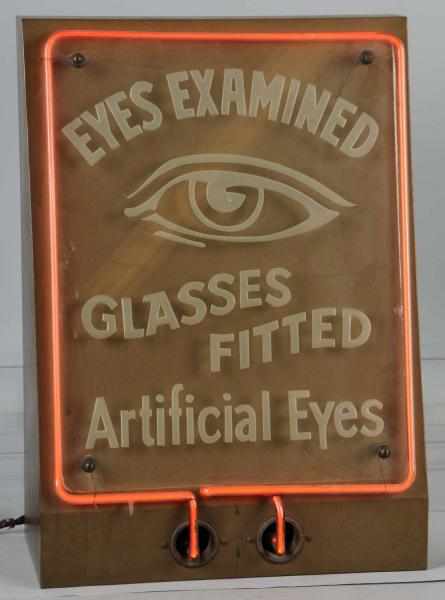 Appraisal: Neon Light Electric Eye Sign Description Working Advertising for glasses