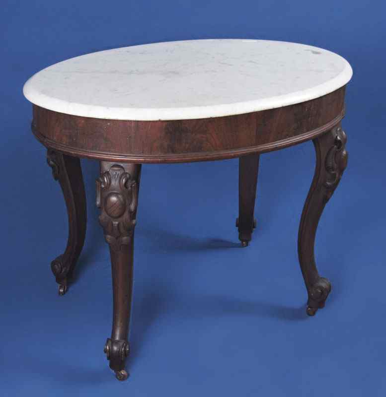 Appraisal: MARBLE TOP VICTORIAN PARLOR TABLE White variegated marble top with