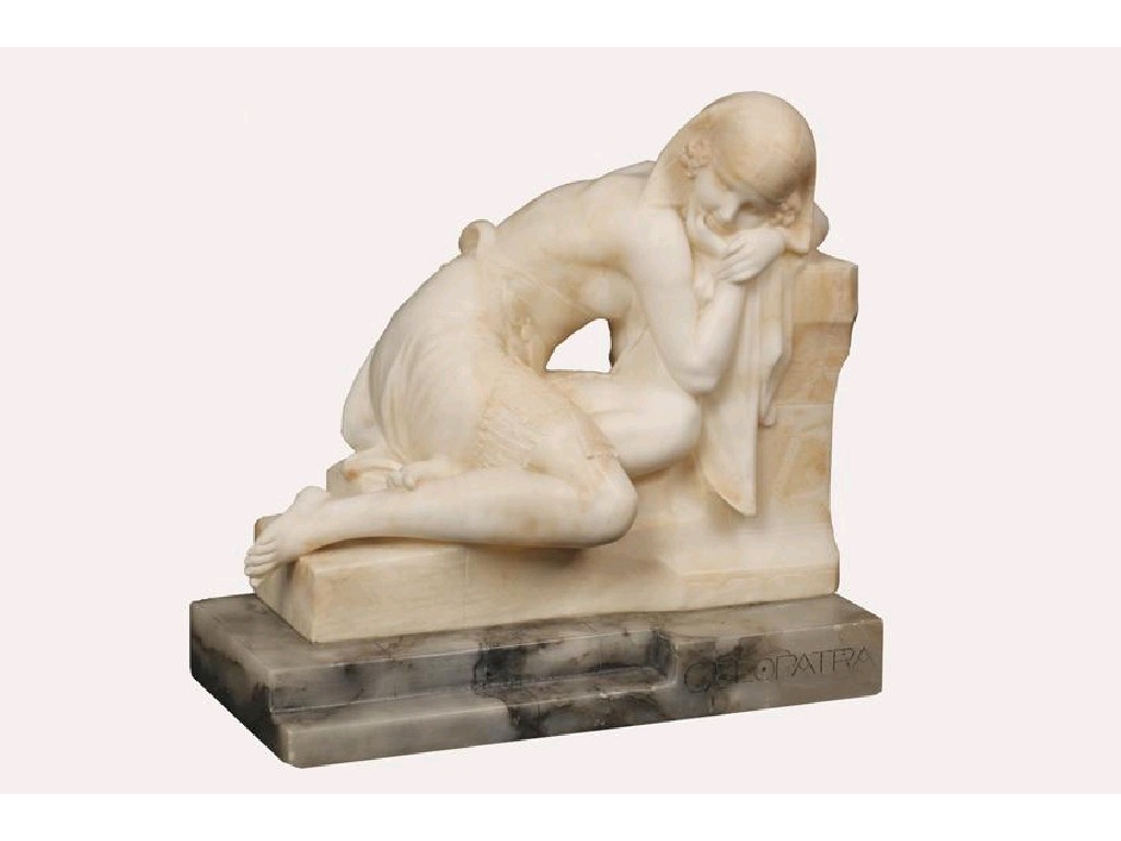 Appraisal: E BATTIGLIA Cleopatra a carved alabaster sculpture of Cleopatra resting