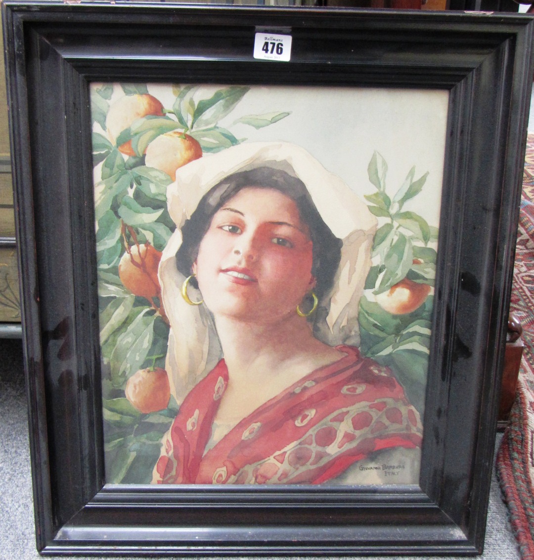 Appraisal: Giovanni Barbaro early th century Girl amongst oranges watercolour signed