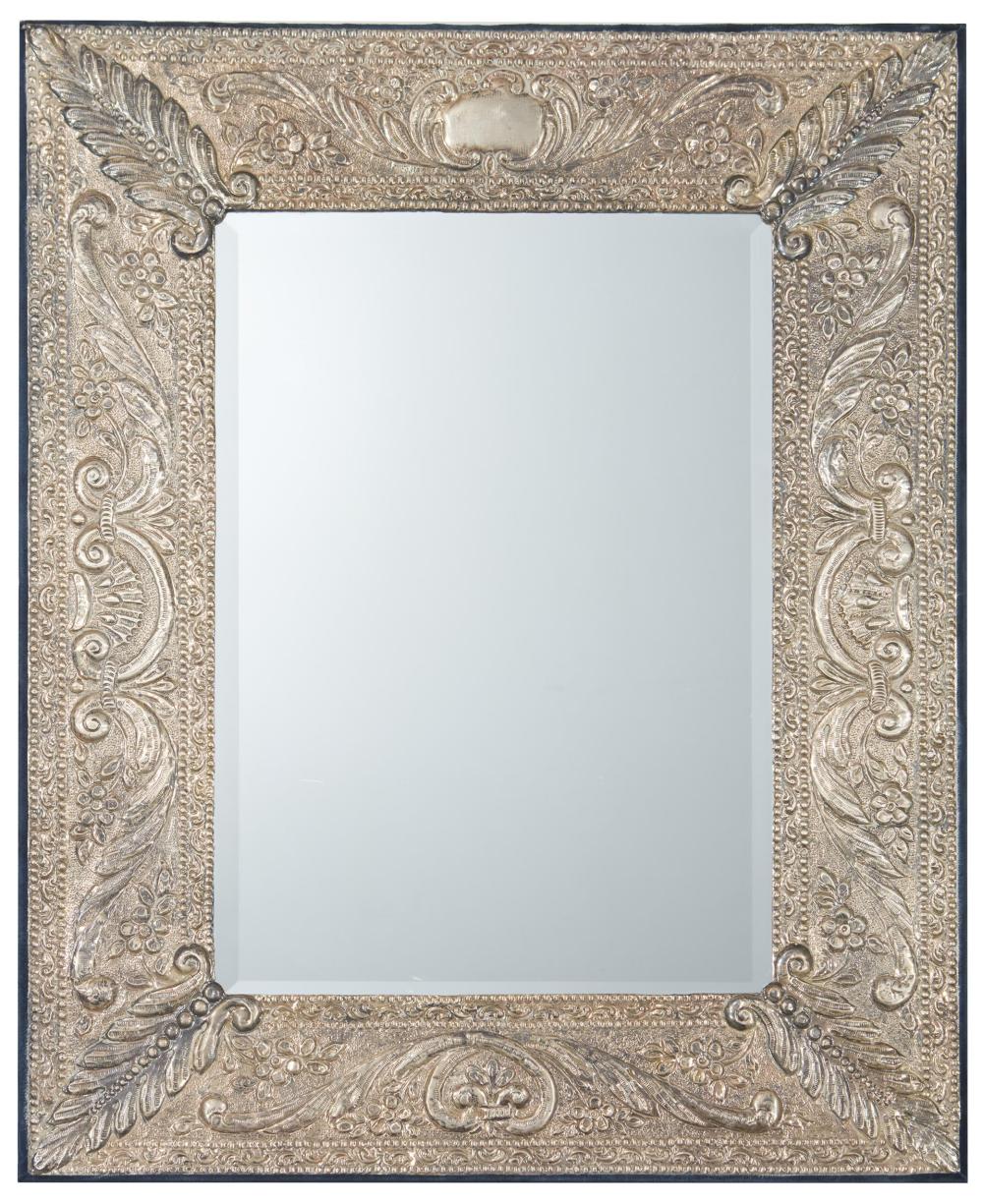 Appraisal: A Spanish-style hammered silver wall mirror First-quarter th Century Stamped