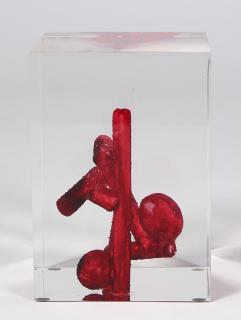 Appraisal: Contemporary abstract lucite sculpture with red spheres and rods suspended