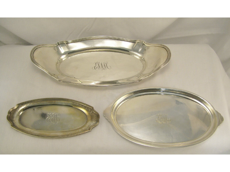 Appraisal: - Oval Sterling Trays Includes Floral spray design monogrammed measures