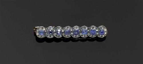 Appraisal: SAPPHIRE AND DIAMOND BROOCH France ca Yellow gold and silver