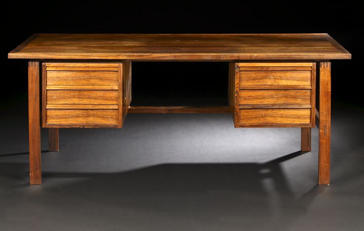 Appraisal: Danish Modern Rosewood Desk mid- th century the banded rectangular