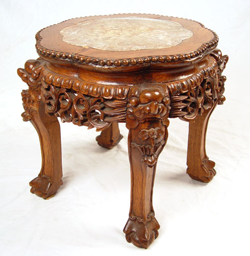 Appraisal: CARVED CHINESE ROSEWOOD STAND WITH MARBLE INSET '' x ''