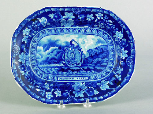 Appraisal: Historical blue Staffordshire Arms of Massachusetts platter th c l