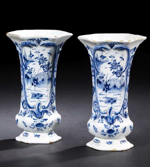 Appraisal: Good Pair of Dutch Blue-and-White Delft Footed Flaring Vases fourth