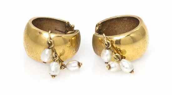 Appraisal: A Pair of Karat Yellow Gold and Cultured Pearl Earclips