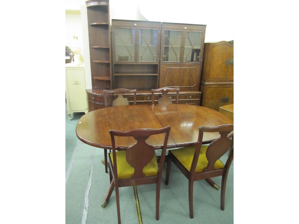 Appraisal: Reproduction table with four chairs wall unit corner cabinet and