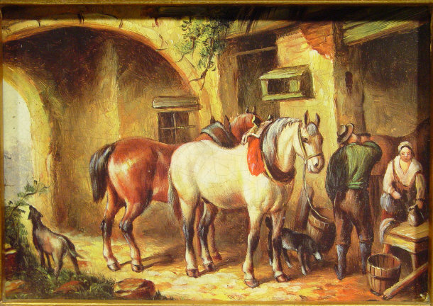 Appraisal: Gilt framed oileograph of a horses at a farm building