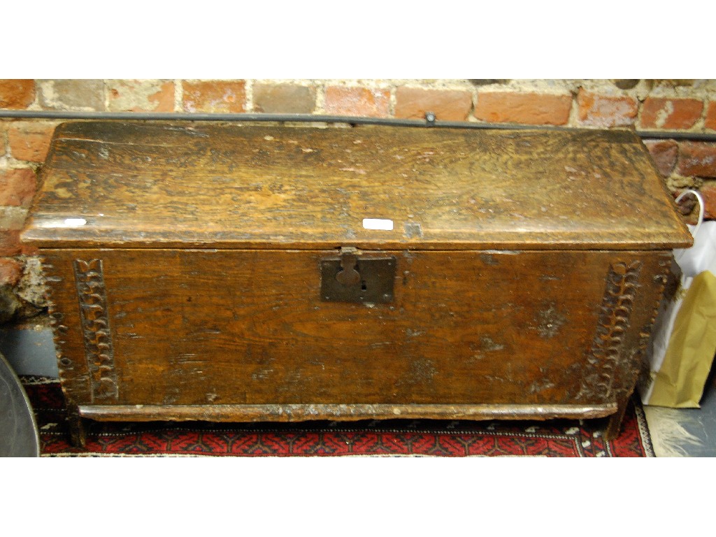 Appraisal: A small th century elm six plank coffer the staple