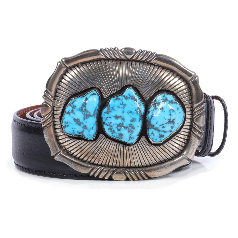 Appraisal: CALVIN MARTINEZ NAVAJO NATIVE AMERICAN STERLING SILVER BELT BUCKLE SET