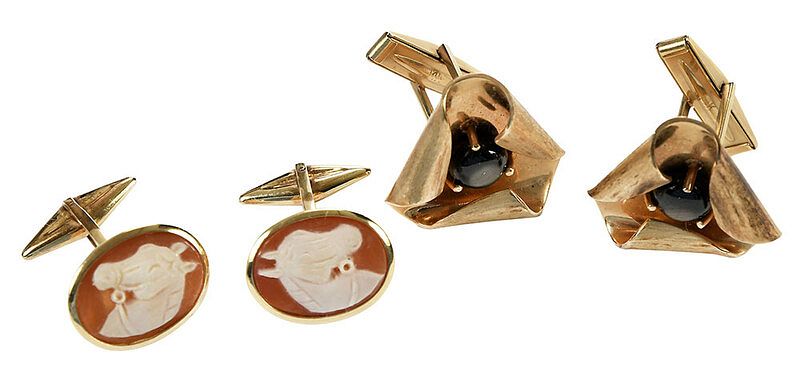 Appraisal: Two Pairs Gold Cufflinks carved cameo horse head design stamped