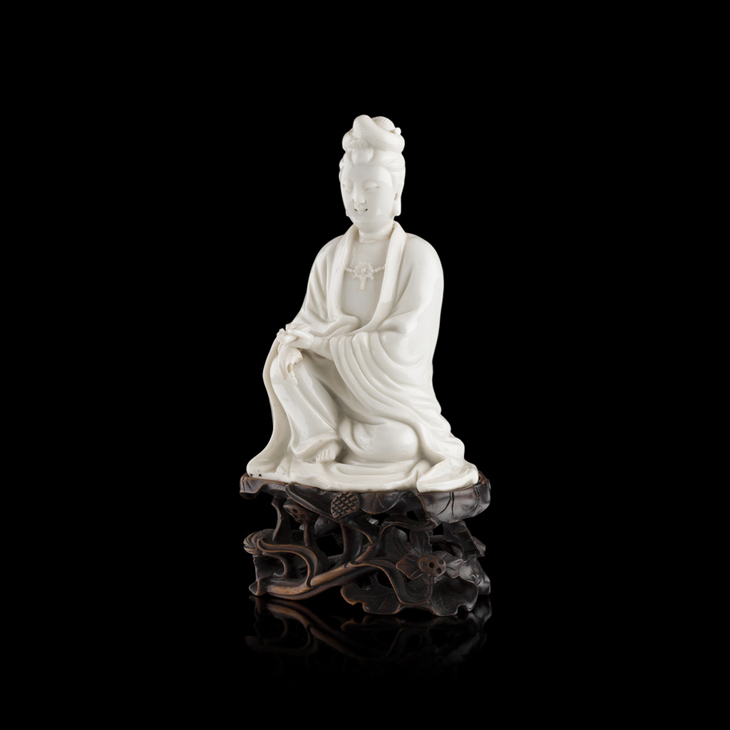 Appraisal: BLANC DE CHINE FIGURE OF GUANYIN QING DYNASTY TH CENTURY