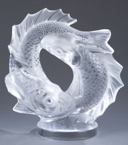 Appraisal: Lalique Double Fish Glass Sculpture A Lalique Deux Poissons double