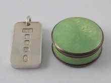 Appraisal: A silver and green enamel powder box bearing import marks