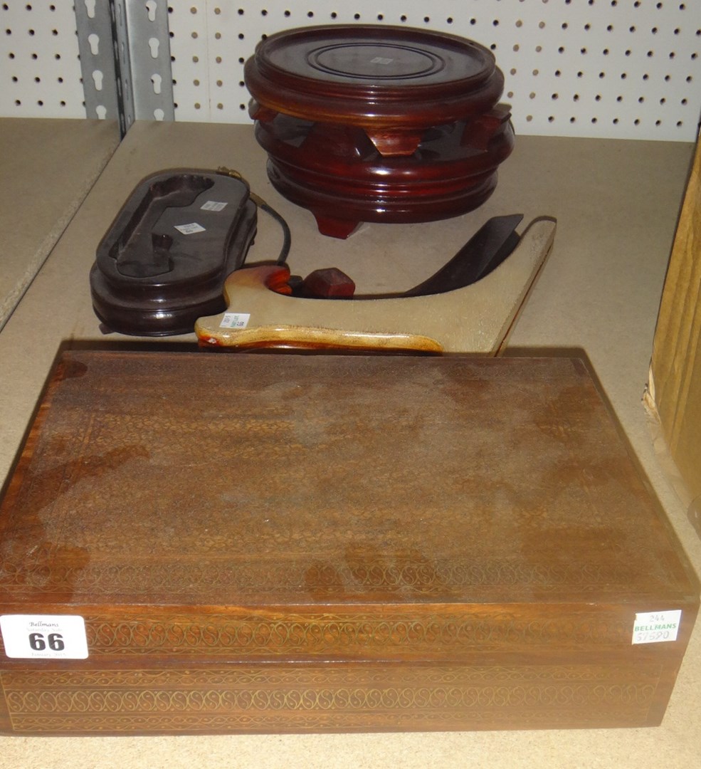 Appraisal: A group of various Oriental wooden stands a brass inlaid