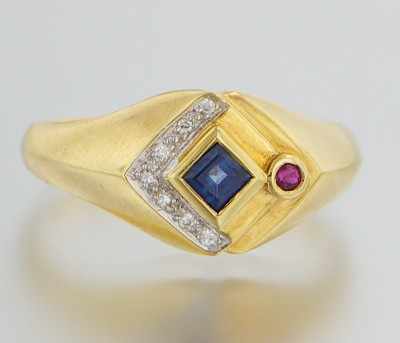 Appraisal: A Contemporary Design Sapphire Ruby and Diamond Ring k yellow