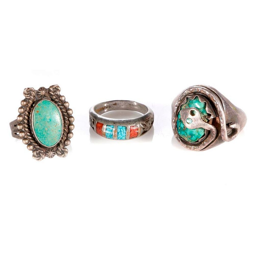 Appraisal: Old Pawn Southwest Jewelry Three southwest turquoise rings Ring sizes