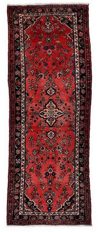 Appraisal: Persian Hall Rug th century central white medallion with red