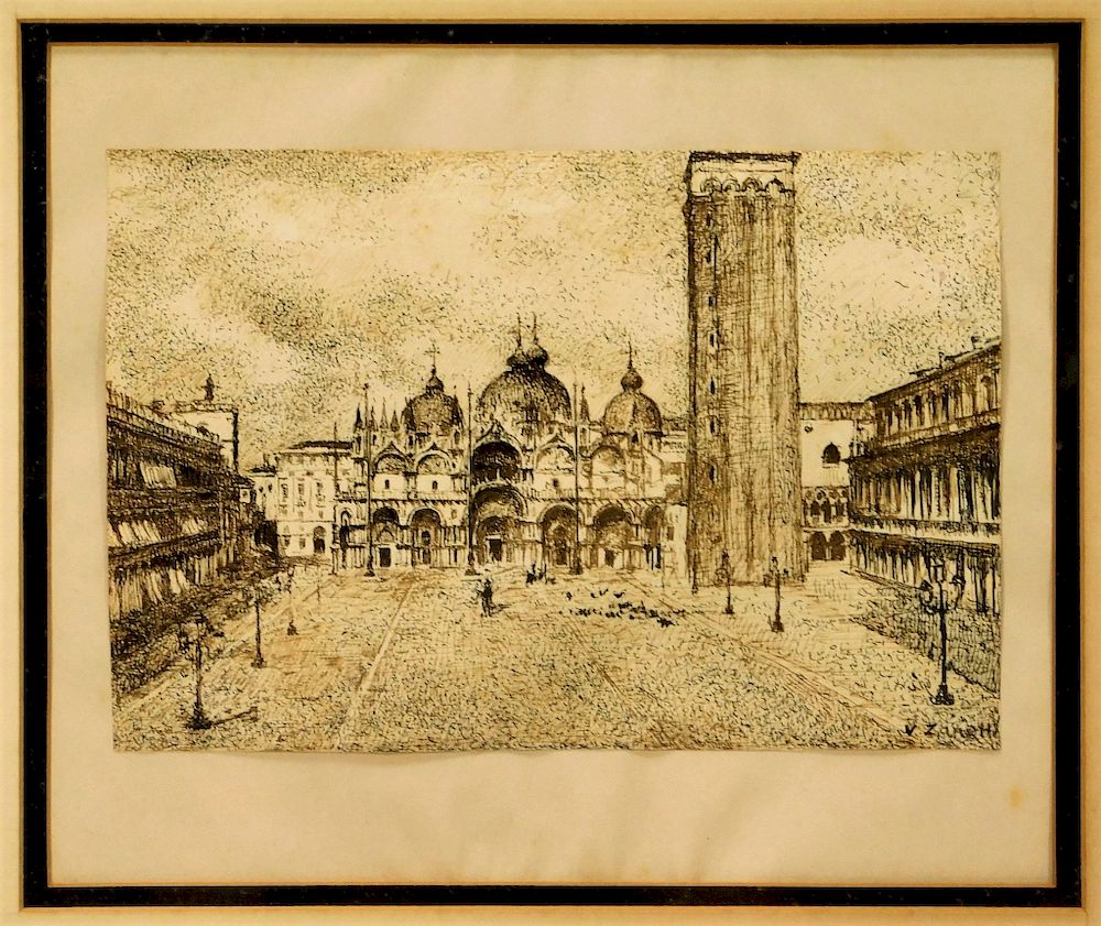 Appraisal: Vittore Zanetti City Street Scene Etching Vittore Zanetti City Street