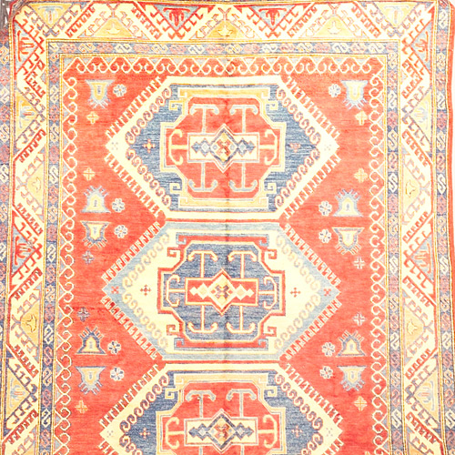 Appraisal: Uzbek Kazak rug with three blue cinnabar and ivory polygons