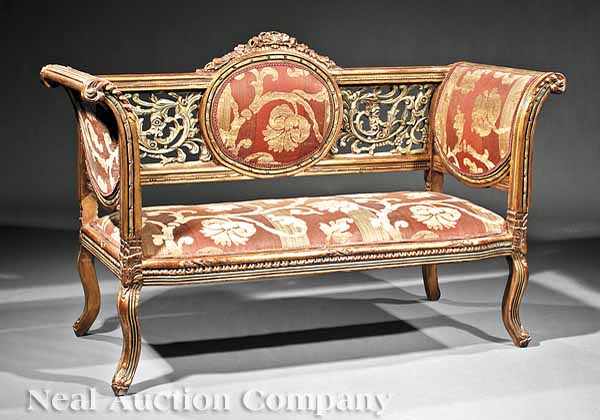 Appraisal: A Rococo-Style Carved Gilded and Paint-Decorated Settee in the Italian